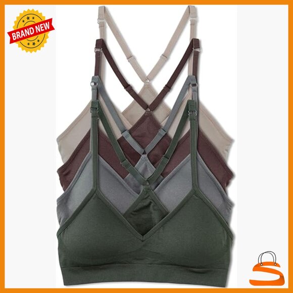 4 Pack Racerback Sports Bralette Seamless Wireless Comfort Bra
